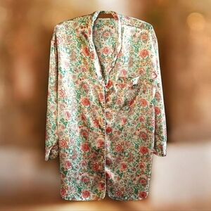 Vintage Victoria's Secret Satin Floral Gold Lounge Sleep Shirt size M